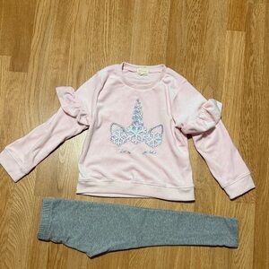 Girls Btween Velour Unicorn and Snowflake Sequin Top Sz 7
